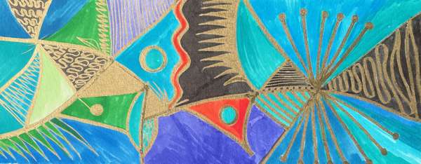 Allegory, mixed media on paper, 20x50 cm, 2023