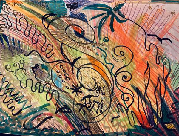 Evening at Home, 2021, mixed media on paper 30x40 cm