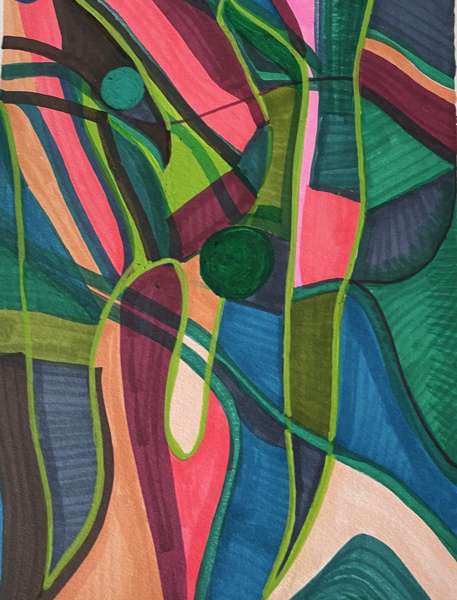 Wild Landsape Green, 40x30 cm, mixed media on paper, 2024